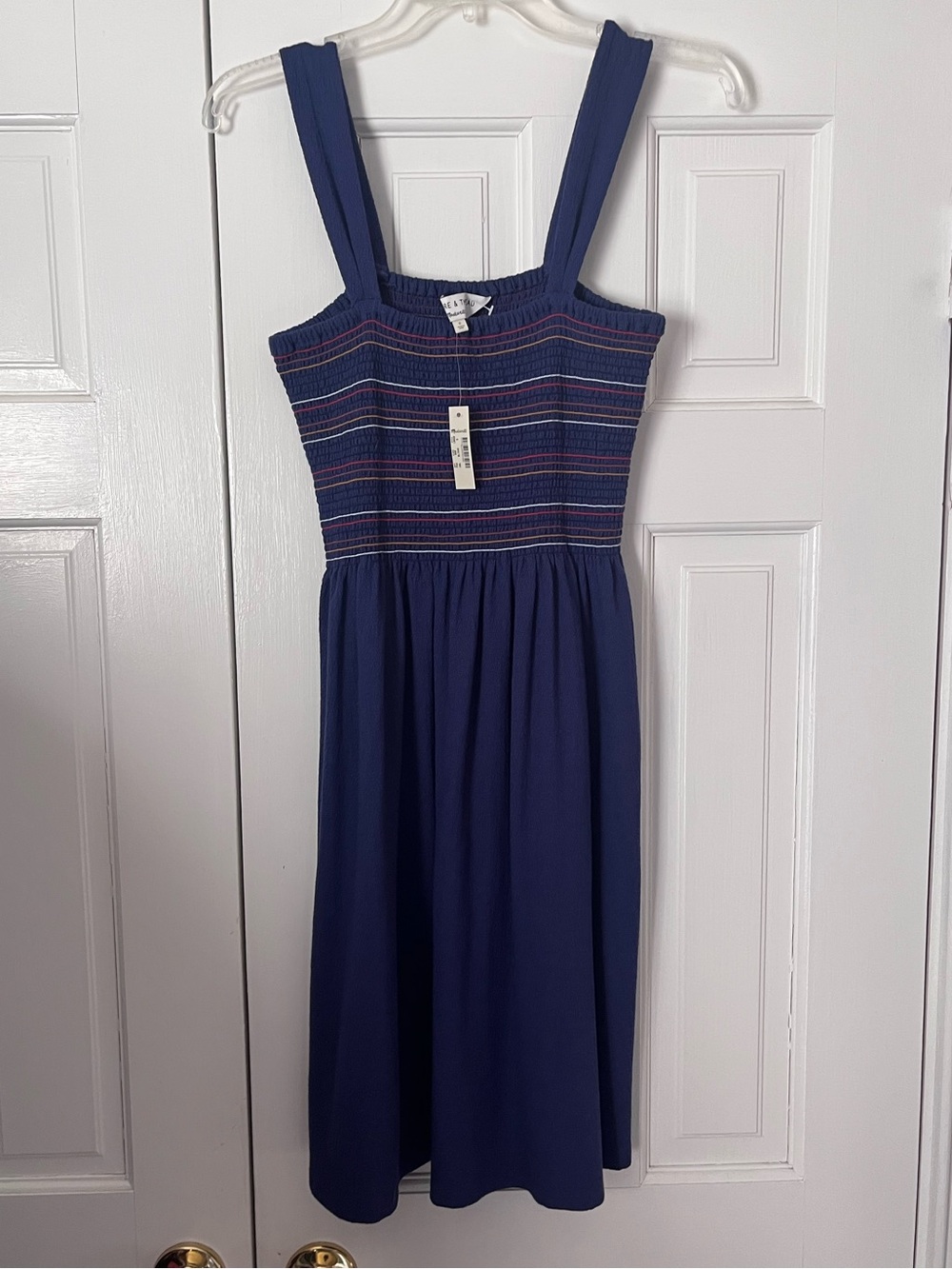 NWT Madewell Texture & Thread Smocked Tank Dress Navy Size M
